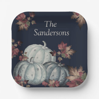 秋パーティーブルーパンプキンハッピーサンクスギビング ペーパープレート