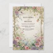 秋パープルフローラアールヌーボー結婚ズ 招待状 (正面)