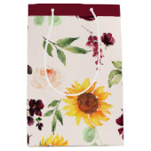 秋ヒマワリとブルゴーニュバラブライダルシャワー ミディアムペーパーバッグ (正面)