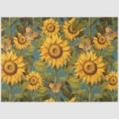 秋ヒマワリフローラ蝶ティール（緑がかった色）デクページ 薄葉紙 (正面)