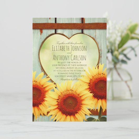 秋ヒマワ結婚リ素朴ーズカントリーフェンス 招待状 (スタンド正面)