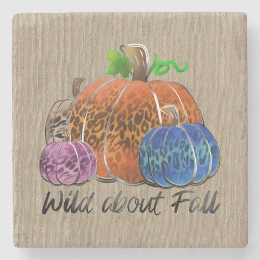 秋ヒョウ印刷秋のカボチャをプレイド ストーンコースター (正面)