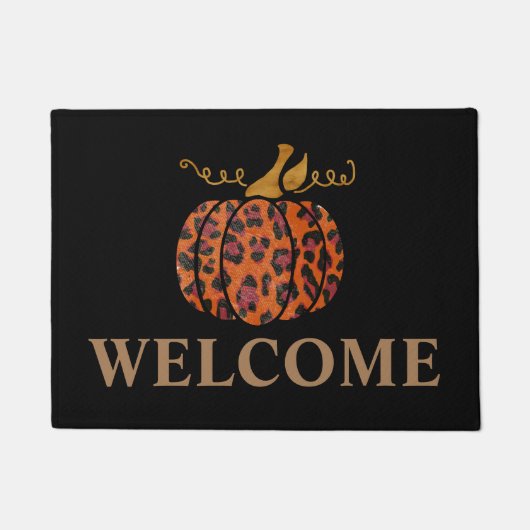 秋ヒョウ – プリントカボチャ歓迎ドアマット ドアマット (正面)
