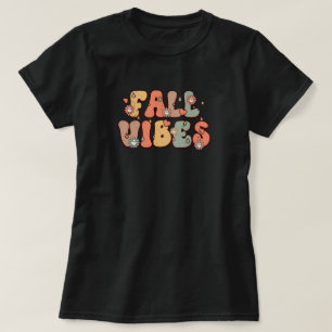 秋ビベスレトロタイポグラフィムード花 Tシャツ