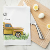 秋ビベヒョウ格言ヒマワリーイエローピックアップ キッチンタオル (四つ折り)