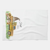 秋ビベヒョウ格言ヒマワリーイエローピックアップ キッチンタオル (横)