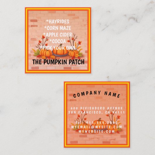 秋ビューティフル人気があるハッピーサンクスギビング スクエア名刺 (正面/裏面)