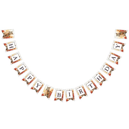 秋ビーズウォーターカラーフクロウ – 誕生日 バンティングフラッグ (全)