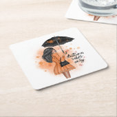 秋ビーズオンリー秋ファッションガール スクエアペーパーコースター (アングル)