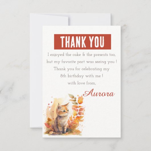 秋ビーブスウォーターカラーキッテン – 誕生日 サンキューカード (正面)