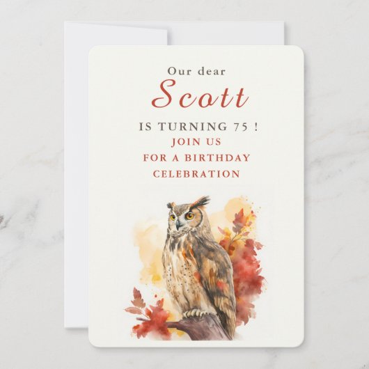 秋ビーブフクロウ – 誕生日招待状カード 招待状 (正面)