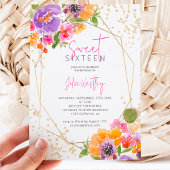秋ピンクの金ゴールドフローラ水の色の写真Sweet 16 招待状