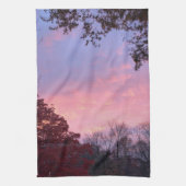 秋ピンクイエローサンセットオーバーツリーズ キッチンタオル (縦)