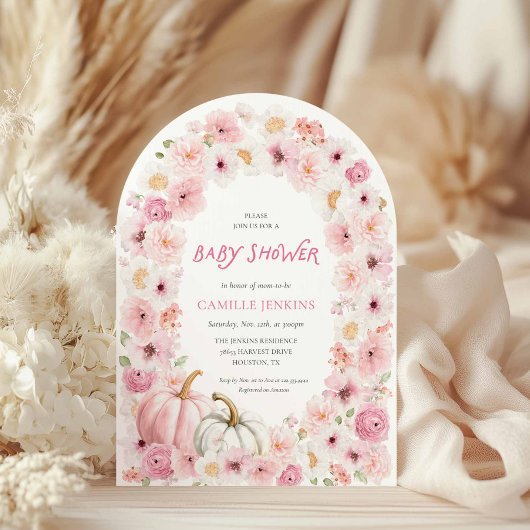 秋ピンクカボチャとフローラアーチ 招待状