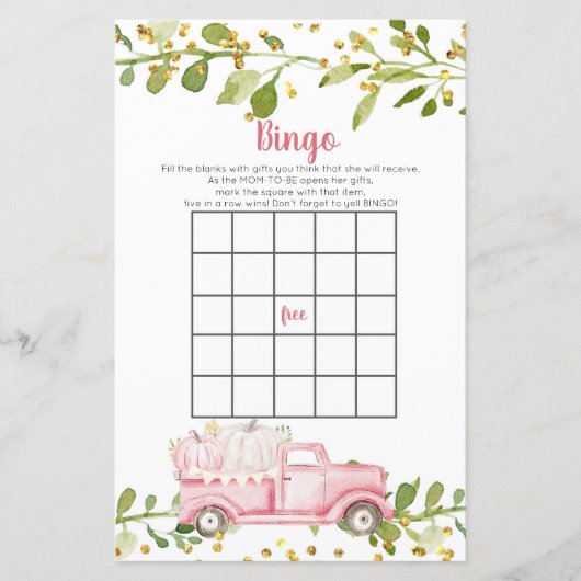 秋ピンクカボチャのトラック赤ちゃんシャワービンゴゲーム (正面)