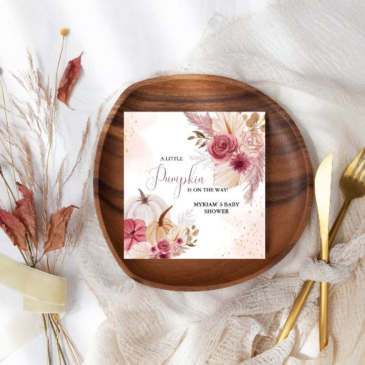秋ピンクカボチャフローラガールベビーシャワー スタンダードカクテルナプキン