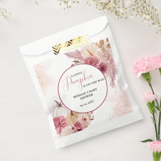 秋ピンクカボチャフローラガールベビーシャワー フェイバーバッグ (封をした状態)