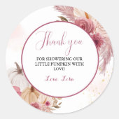 秋ピンクカボチャフローラガールベビーシャワー ラウンドシール (正面)