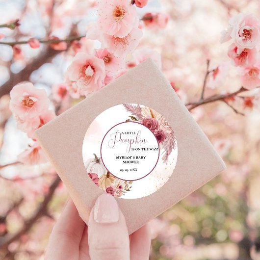 秋ピンクカボチャフローラガールベビーシャワー ラウンドシール