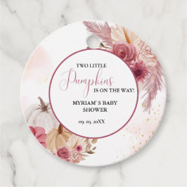 秋ピンクカボチャフローラツインガールベビーシャワー フェイバータグ