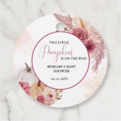 秋ピンクカボチャフローラツインガールベビーシャワー フェイバータグ (裏面)