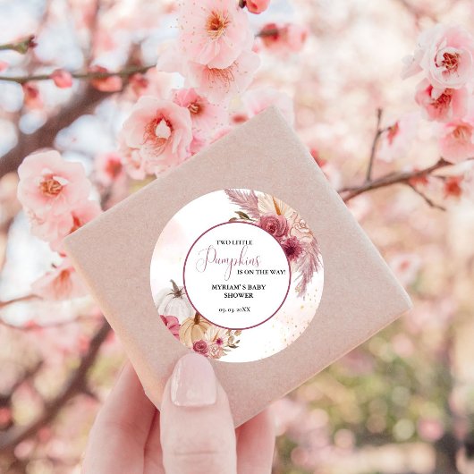 秋ピンクカボチャフローラツインガールベビーシャワー ラウンドシール