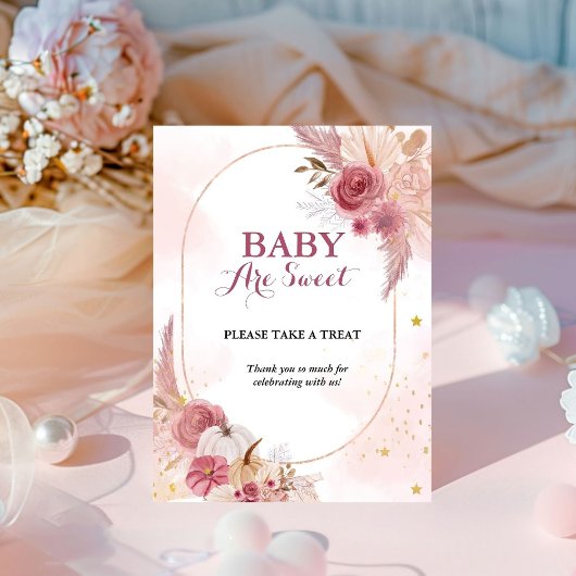 秋ピンクカボチャ女の子の赤ちゃんシャワーお気に入りサイン 台座サイン