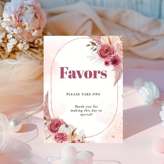 秋ピンクカボチャ女の子の赤ちゃんシャワー好意サイン 台座サイン