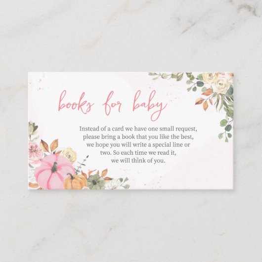 秋ピンクカボチャ赤ちゃんシャワーブックベビー エンクロージャーカード (正面)