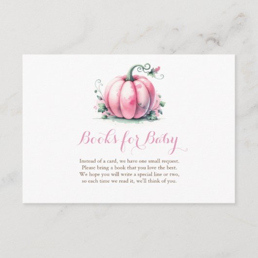 秋ピンクカボチャ赤ちゃんシャワーベビー本 エンクロージャーカード (正面)