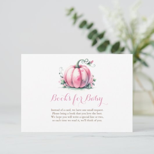 秋ピンクカボチャ赤ちゃんシャワーベビー本 エンクロージャーカード (スタンド正面)