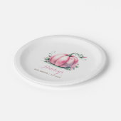 秋ピンクカボチャ赤ちゃんシャワー ペーパープレート (アングル)