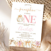 秋ピンクガールズプレイドリトルカボチャ1st誕生日 招待状