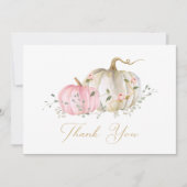 秋ピンクパンプキンガールベビーシャワーサンキューカード サンキューカード (正面)