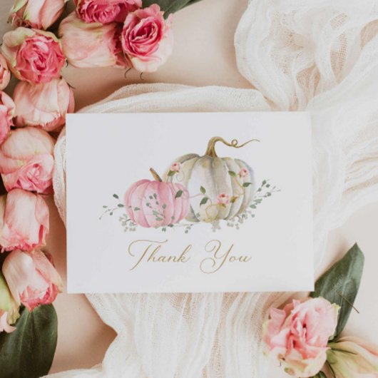 秋ピンクパンプキンガールベビーシャワーサンキューカード サンキューカード