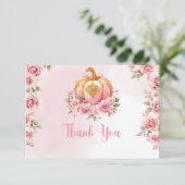 秋ピンクパンプキンガールベビーシャワー サンキューカード (スタンド正面)