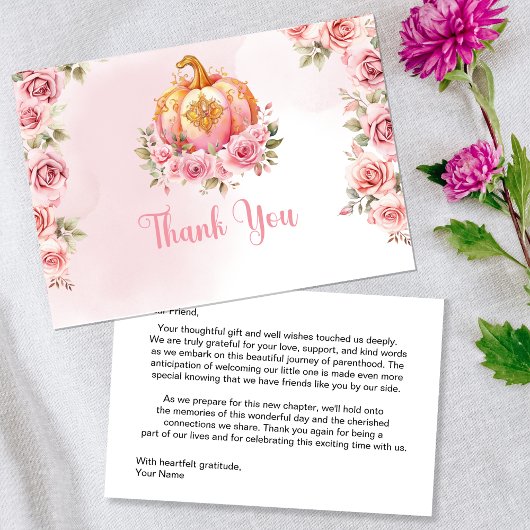 秋ピンクパンプキンガールベビーシャワー サンキューカード