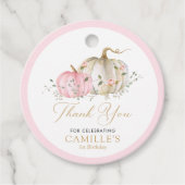 秋ピンクパンプキンガール誕生日メッセージカード フェイバータグ (正面)