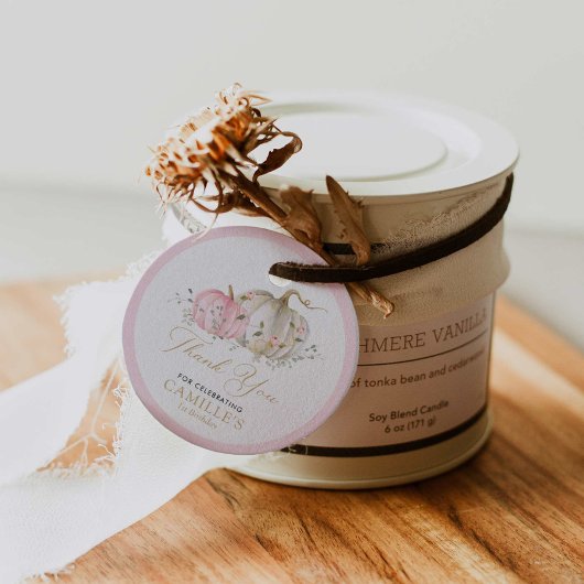 秋ピンクパンプキンガール誕生日メッセージカード フェイバータグ