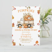 秋ピンクパンプキントラックガール誕生日秋フローラ 招待状 (スタンド正面)