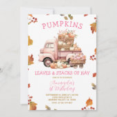秋ピンクパンプキントラックガール1st誕生日の秋 招待状 (正面)
