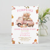 秋ピンクパンプキントラックガール1st誕生日の秋 招待状 (スタンド正面)