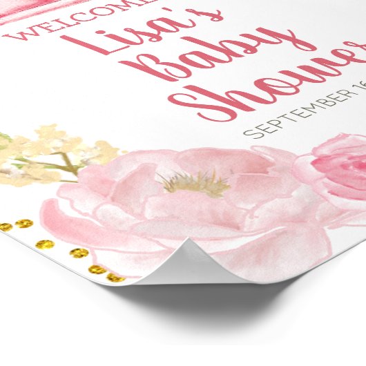 秋ピンクパンプキントラックベビーシャワーウェルカムサイン ポスター (角)