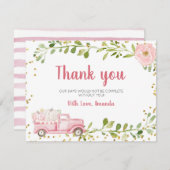 秋ピンクパンプキントラックベビーシャワーサンキューカード サンキューカード (正面/裏面)