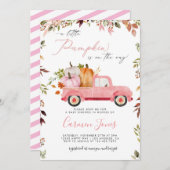 秋ピンクパンプキントラックベビーシャワー招待状 招待状 (正面/裏面)