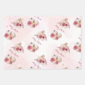 秋ピンクパンプキンパンパスグラスガールベビーシャワー ラッピングペーパーシート (正面2)