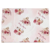 秋ピンクパンプキンパンパスグラスガールベビーシャワー ラージペーパーバッグ (正面)