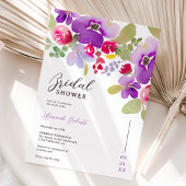 秋ピンクパープルフローラ水彩ブライダルシャワー 招待状