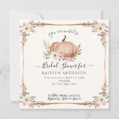 秋ピンクフローラカボチャブライダルシャワーQRコード 招待状 (正面)