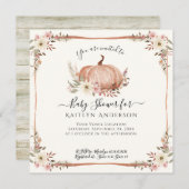 秋ピンクフローラカボチャ赤ちゃんシャワーQRコード 招待状 (正面/裏面)